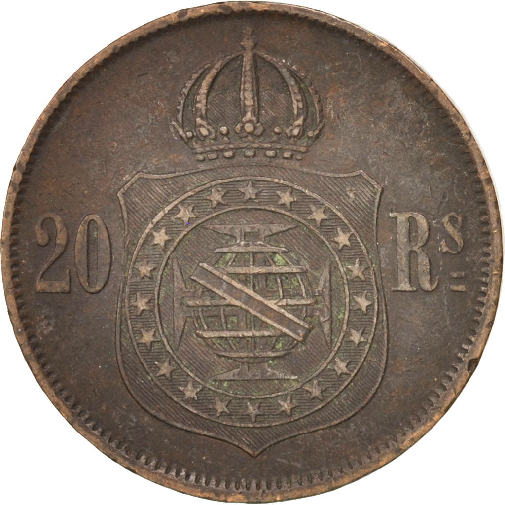 Brazil, Pedro II, 20 Reis, 1869, EF(40-45), Bronze, KM:474