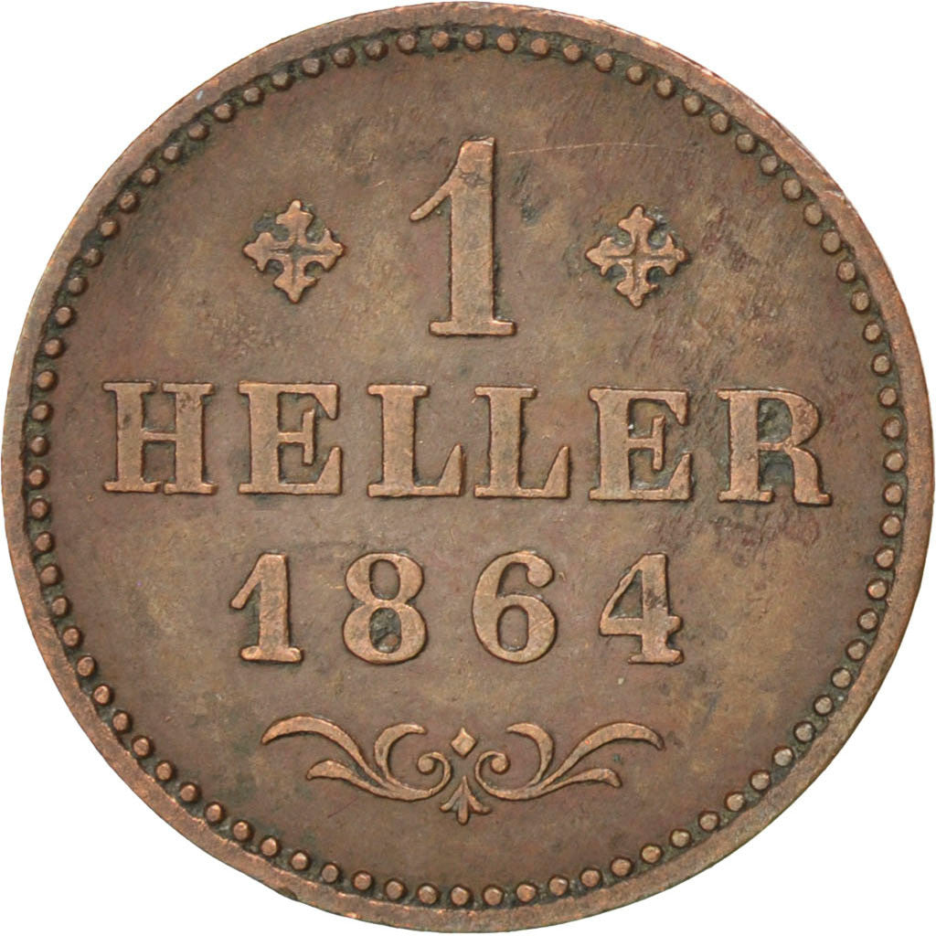 Coin, German States, FRANKFURT AM MAIN, Heller, 1864, AU(50-53), Copper, KM:356