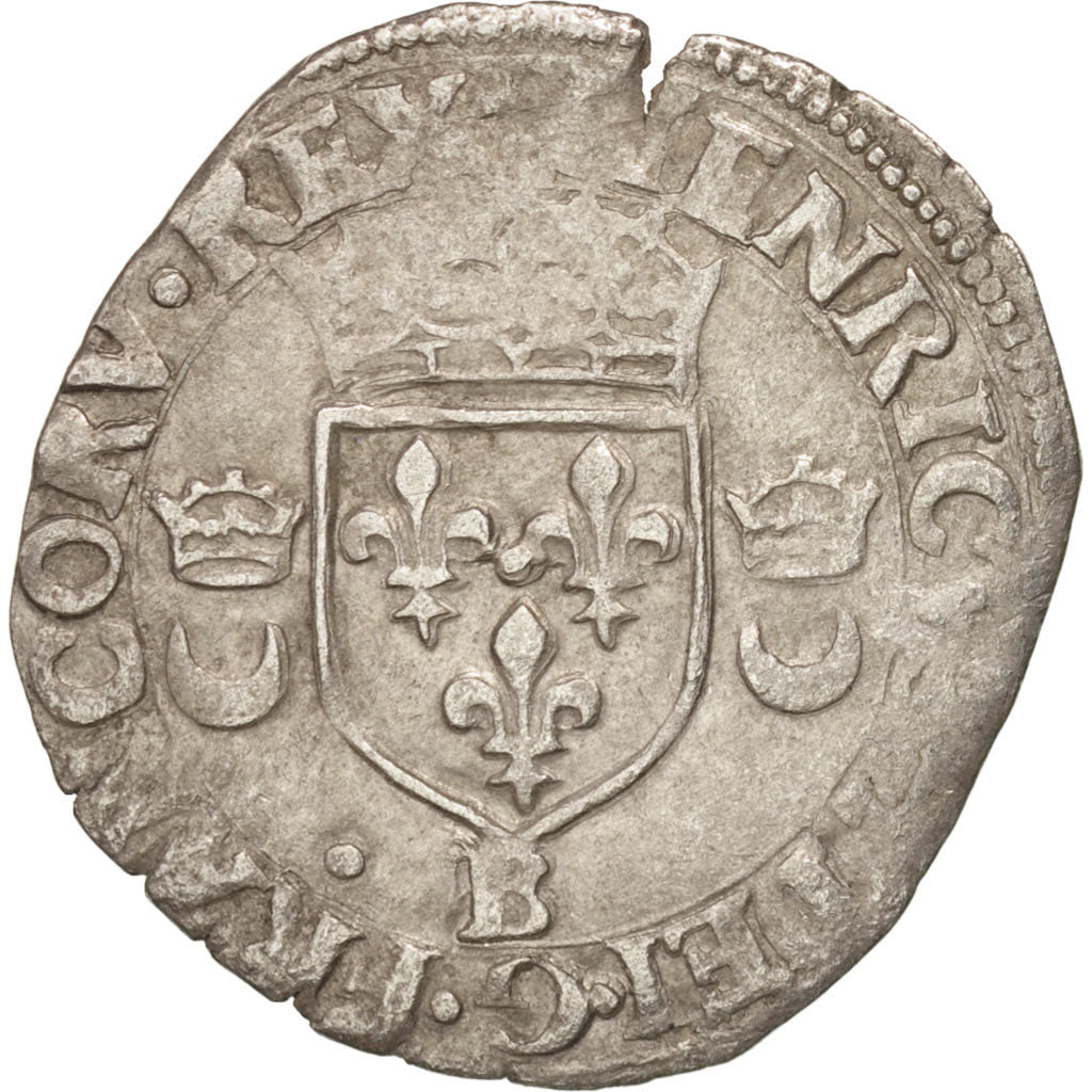 Coin, France, Douzain aux croissants, 1551, Rouen, EF(40-45), Billon