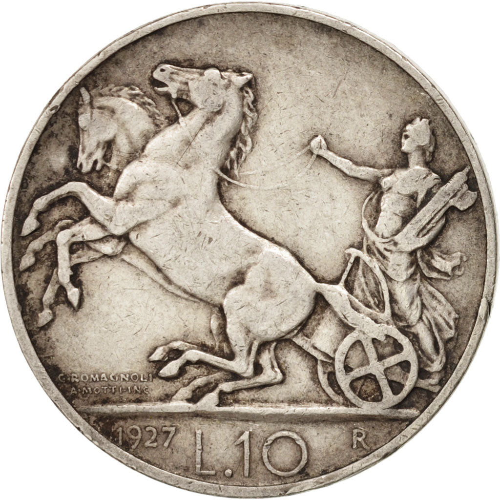 Italy, Vittorio Emanuele III, 10 Lire, 1927, Rome, VF(30-35), Silver, KM:68.2
