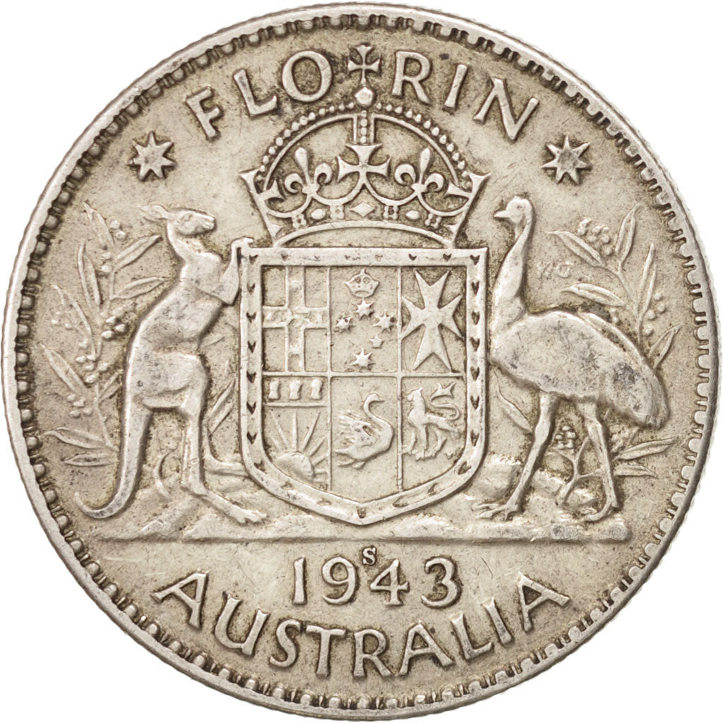 Australia, George VI, Florin, 1943, AU(50-53), Silver, KM:40