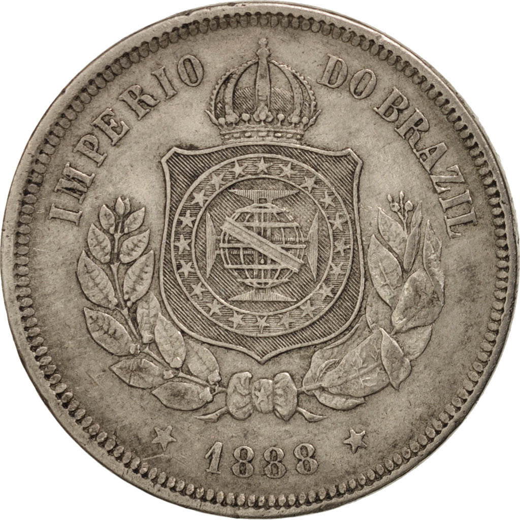 Brazil, Pedro II, 100 Reis, 1888, AU(50-53), Copper-nickel