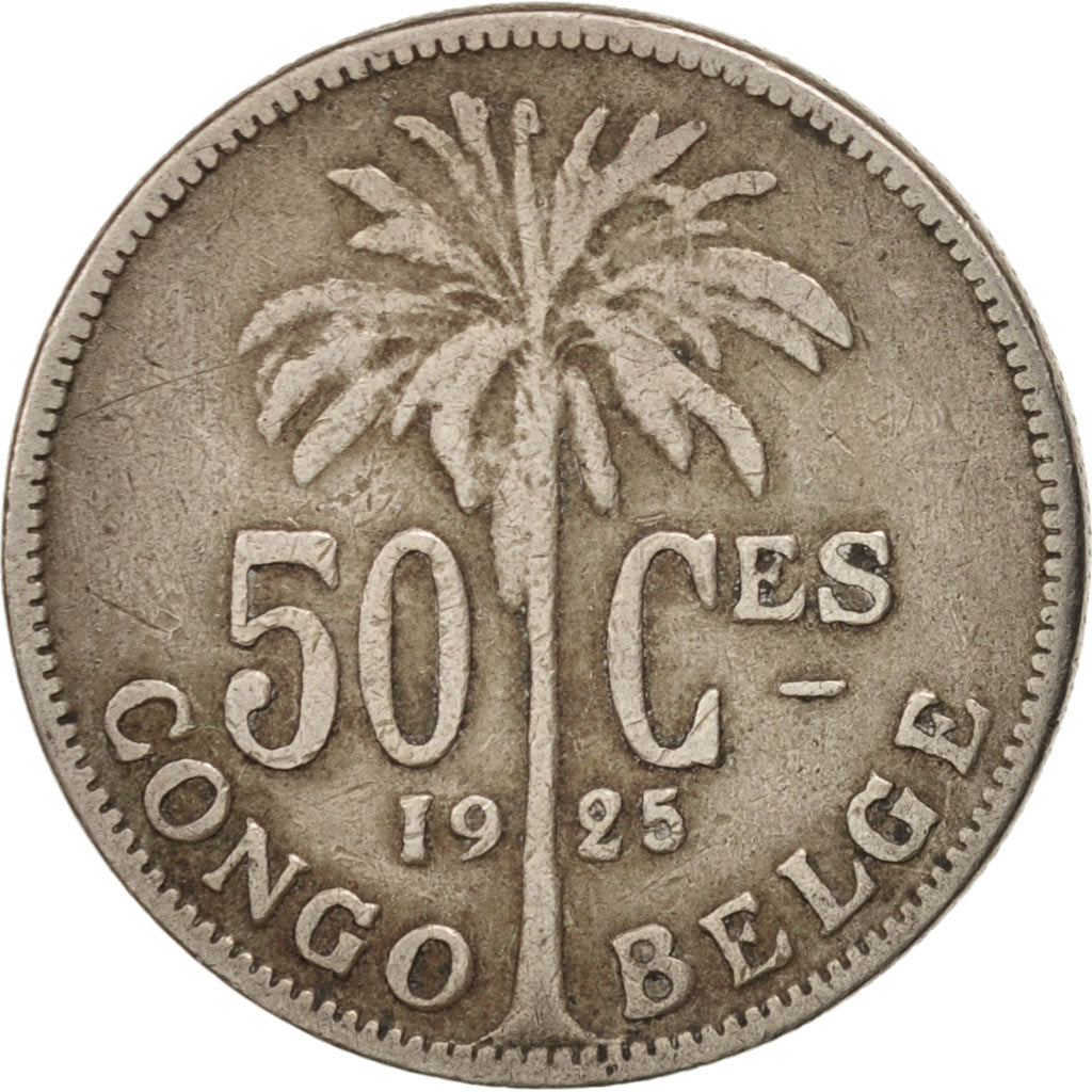 Belgian Congo, 50 Centimes, 1925, VF(30-35), Copper-nickel