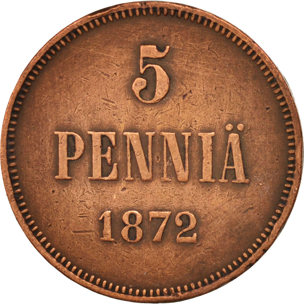 Coin, Finland, Alexander II, 5 Pennia, 1872, EF(40-45), Copper, KM:4.2