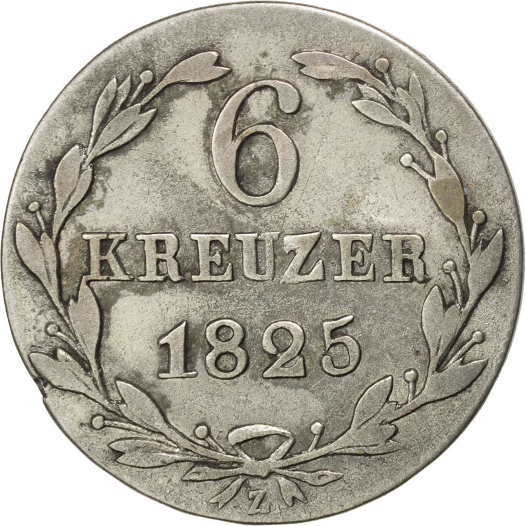 Münze, Deutsch Staaten, NASSAU, Wilhelm, 6 Kreuzer, 1825, SS, Silber, KM:46.2