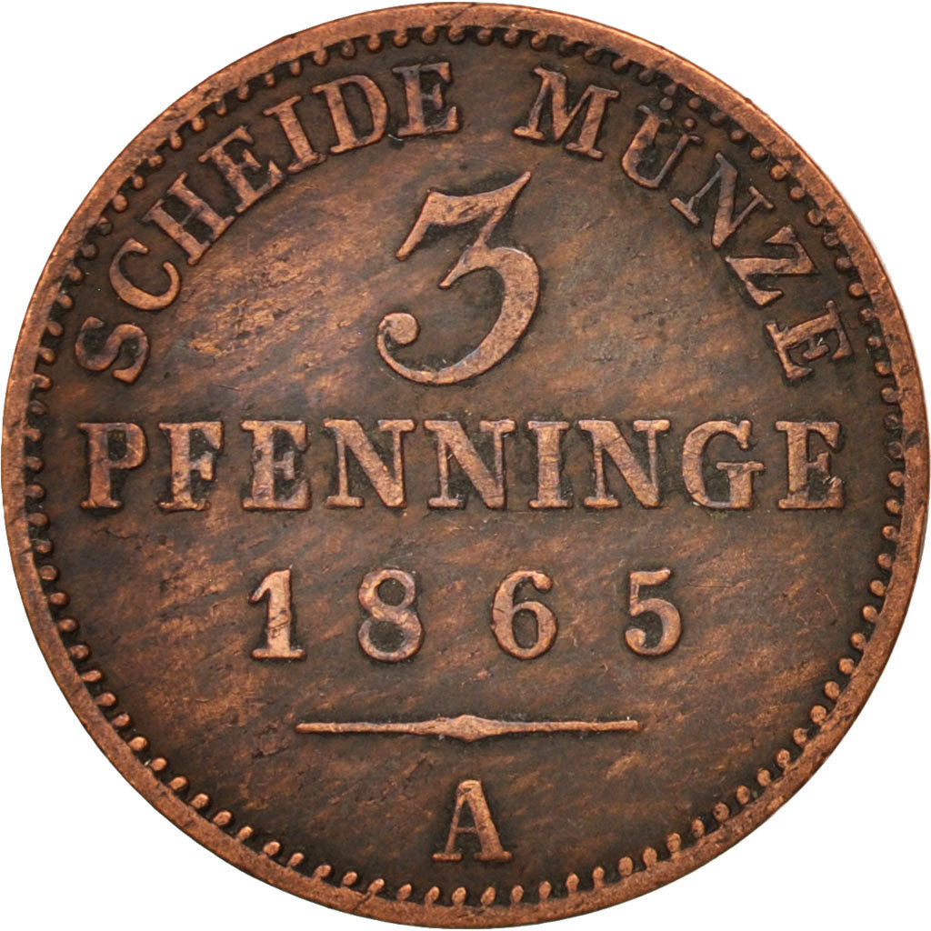 Coin, German States, PRUSSIA, Wilhelm I, 3 Pfennig, 1865, EF(40-45), Copper