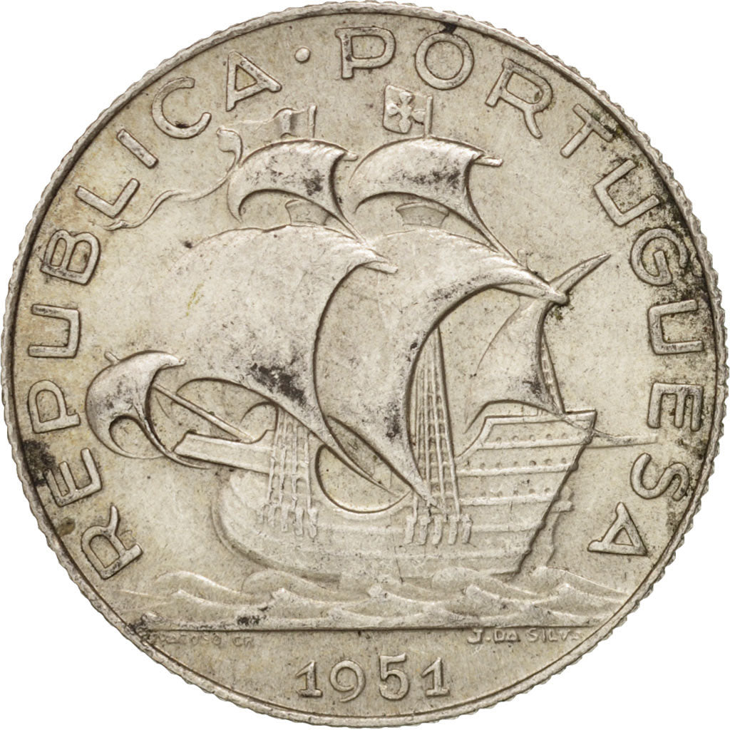 Portugal, 2-1/2 Escudos, 1951, Lisbon, AU(55-58), Silver, KM:580