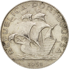 Portugal, 2-1/2 Escudos, 1951, Lisbon, AU(55-58), Silver, KM:580