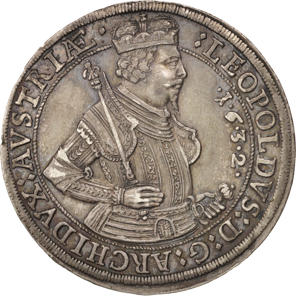 Austria, Leopold, Thaler, 1632, Hall, AU(50-53), Silver, KM:629.2