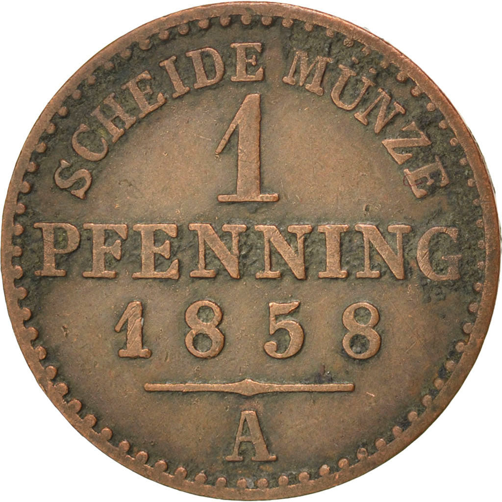 GERMAN STATES, Pfennig, 1858, Berlin, KM #260, EF(40-45), Copper, 1.45