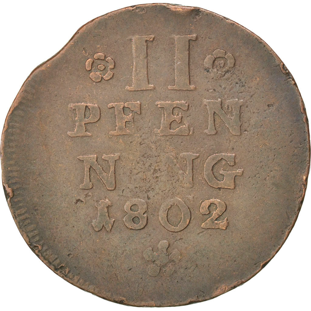 GERMAN STATES, 2 Pfennig, 1802, KM #227, VF(20-25), Copper, 5.43