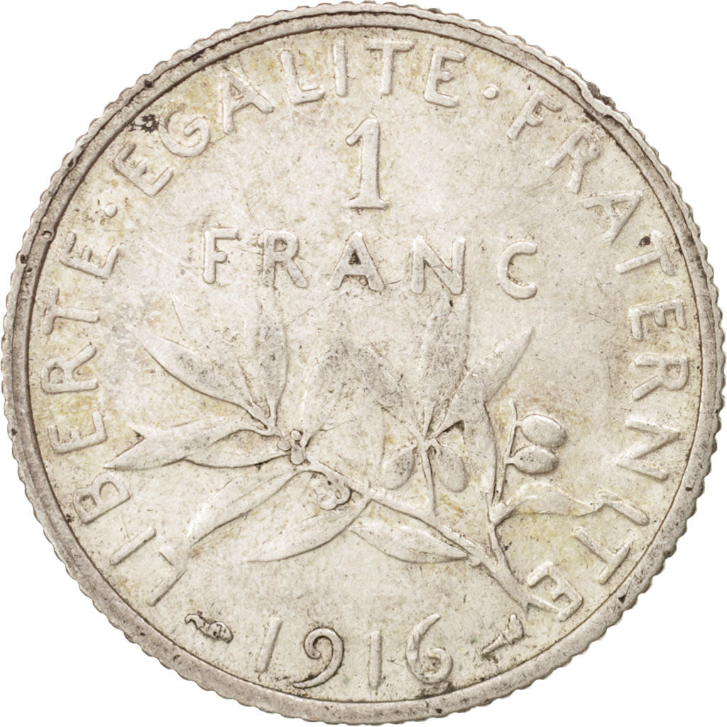 France, Semeuse, Franc, 1916, Paris, EF(40-45), Silver, KM:844.1