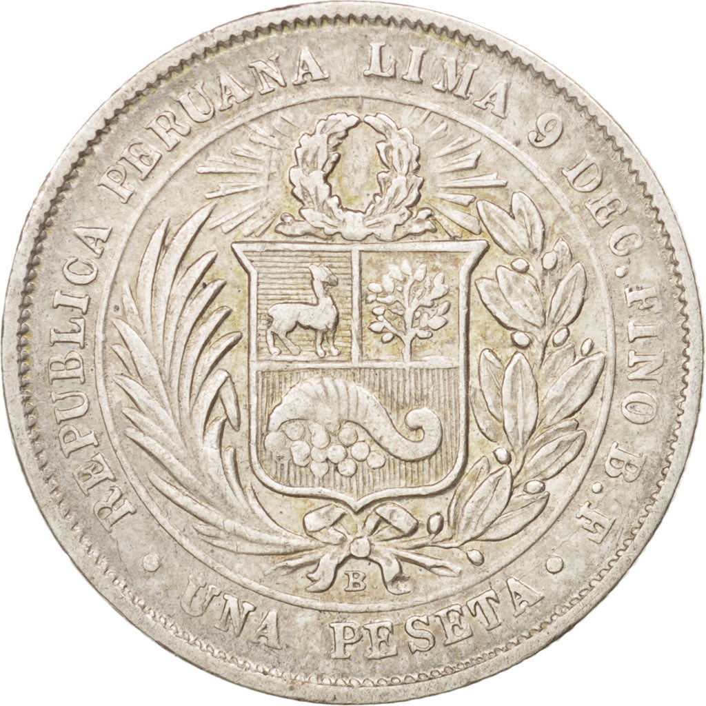 Peru, Peseta, 1880, Lima, AU(50-53), Silver, KM:200.1