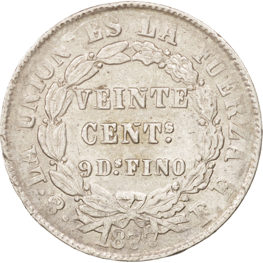 Bolivia, 20 Centavos, 1877, EF(40-45), Silver, KM:159.1