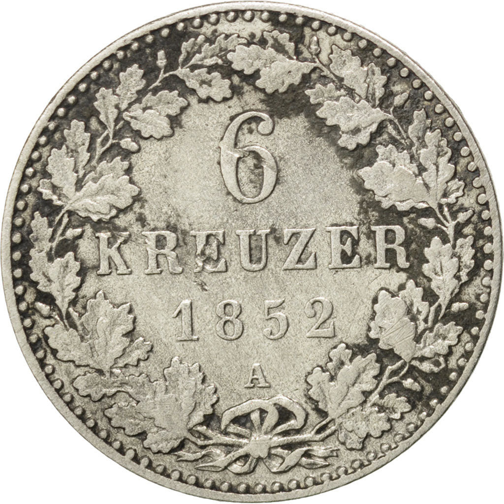 GERMAN STATES, 6 Kreuzer, 1852, KM #3, VF(30-35), Silver, 2.50
