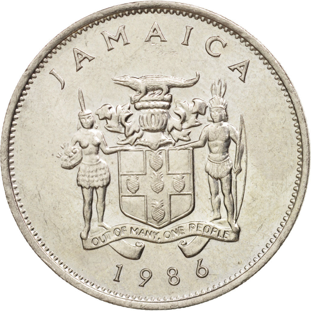 Jamaica, Elizabeth II, 20 Cents, 1986, AU(55-58), Copper-nickel