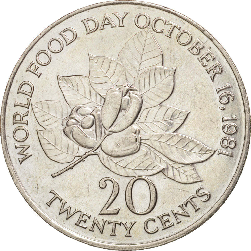 Jamaica, Elizabeth II, 20 Cents, 1986, AU(55-58), Copper-nickel