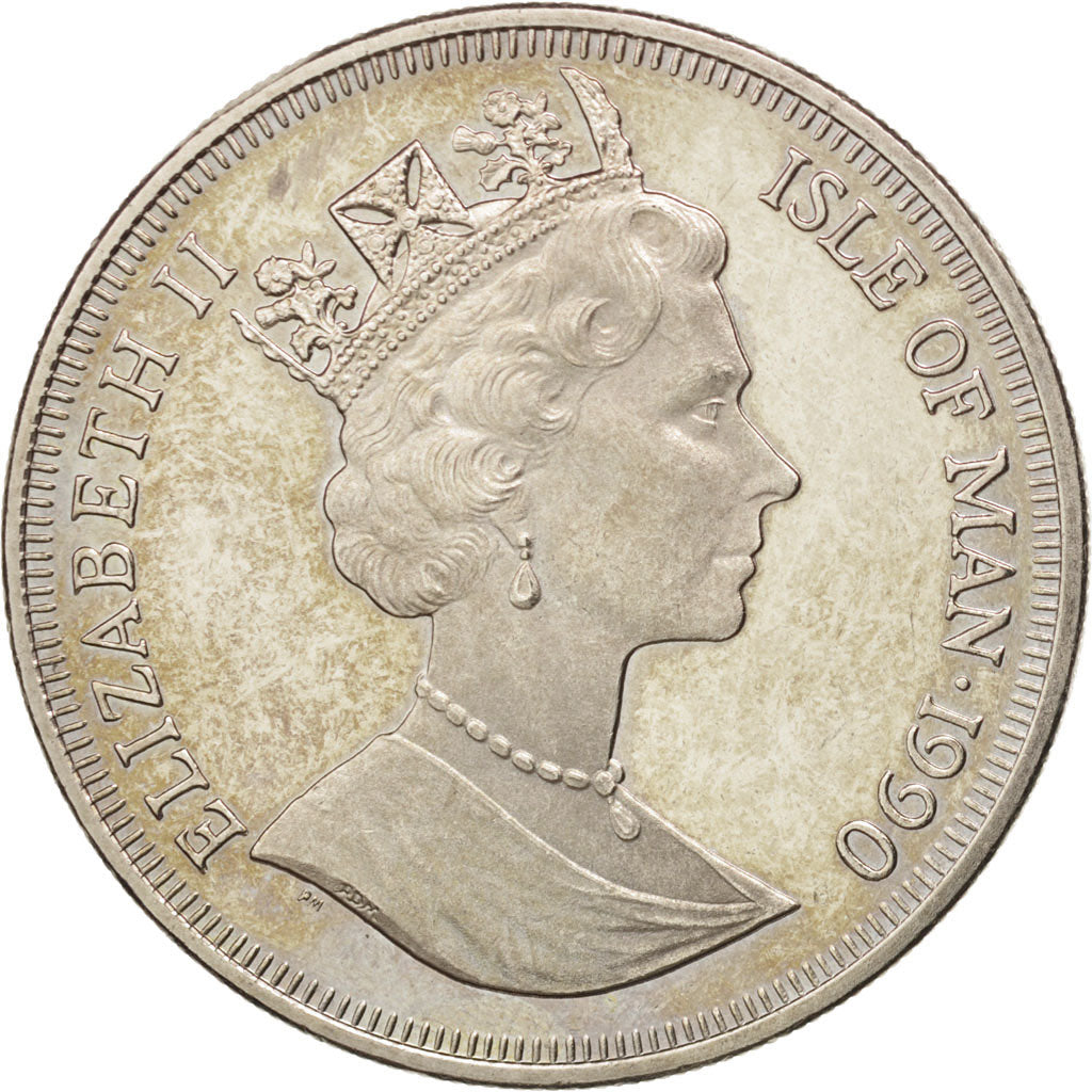 Isle of Man, Elizabeth II, Crown, 1990, Pobjoy Mint, AU(55-58), Copper-nickel