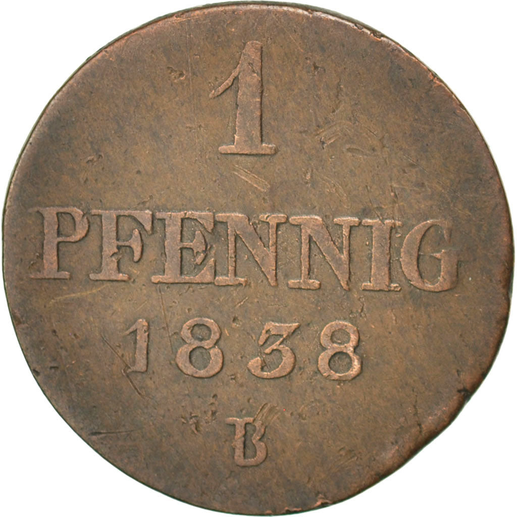 GERMAN STATES, Pfennig, 1838, Hannover, KM #173.2, EF(40-45), Copper, 2.37