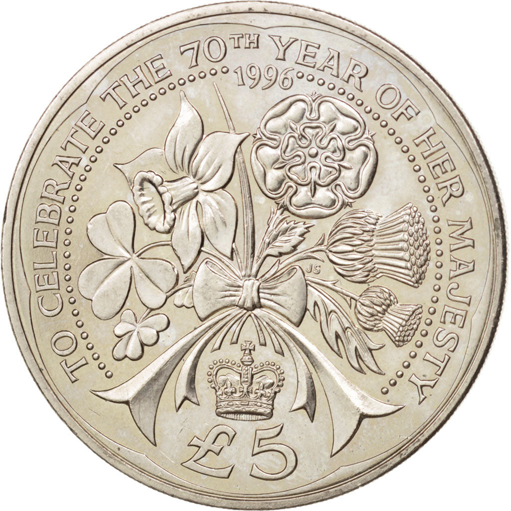 Alderney, Elizabeth II, 5 Pounds, 1996, Guernesey, AU(55-58), Copper-nickel