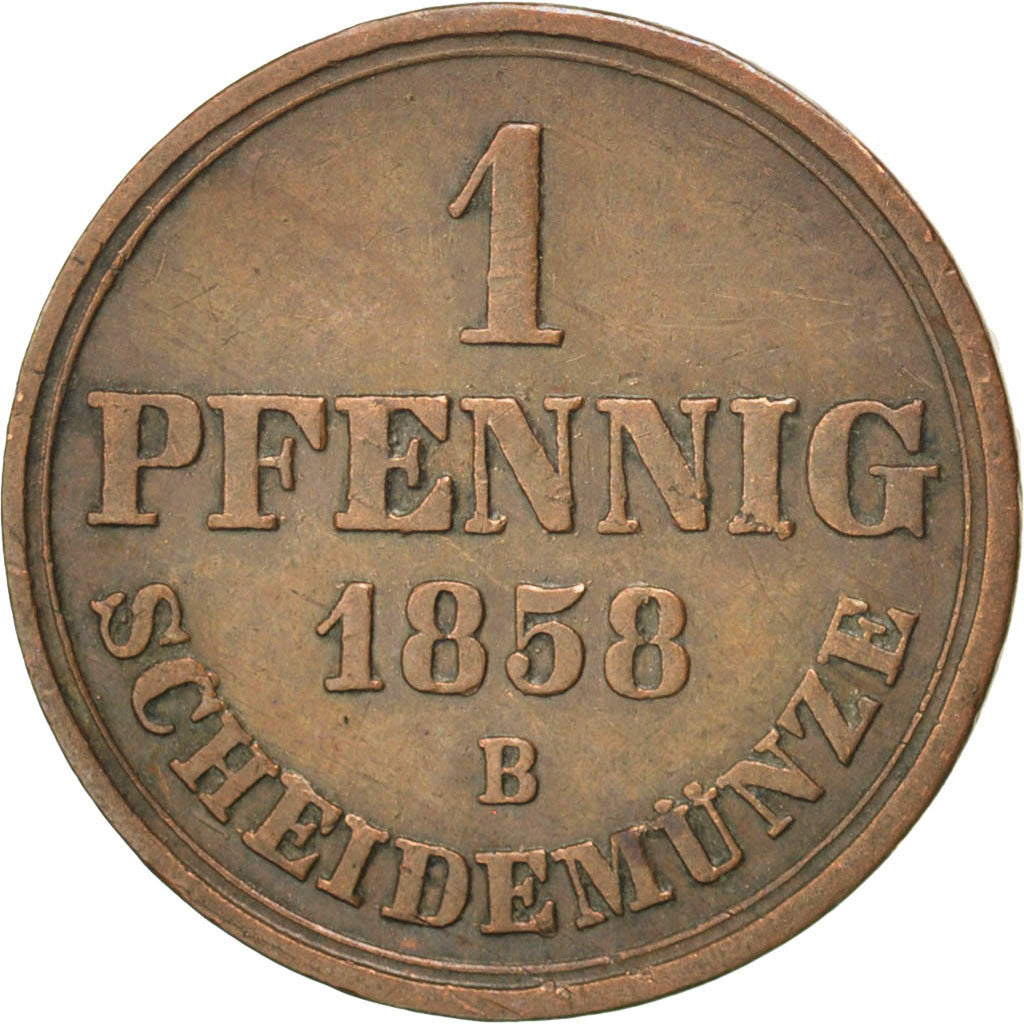 Coin, German States, HANNOVER, Georg V, Pfennig, 1858, Hannover, AU(50-53)