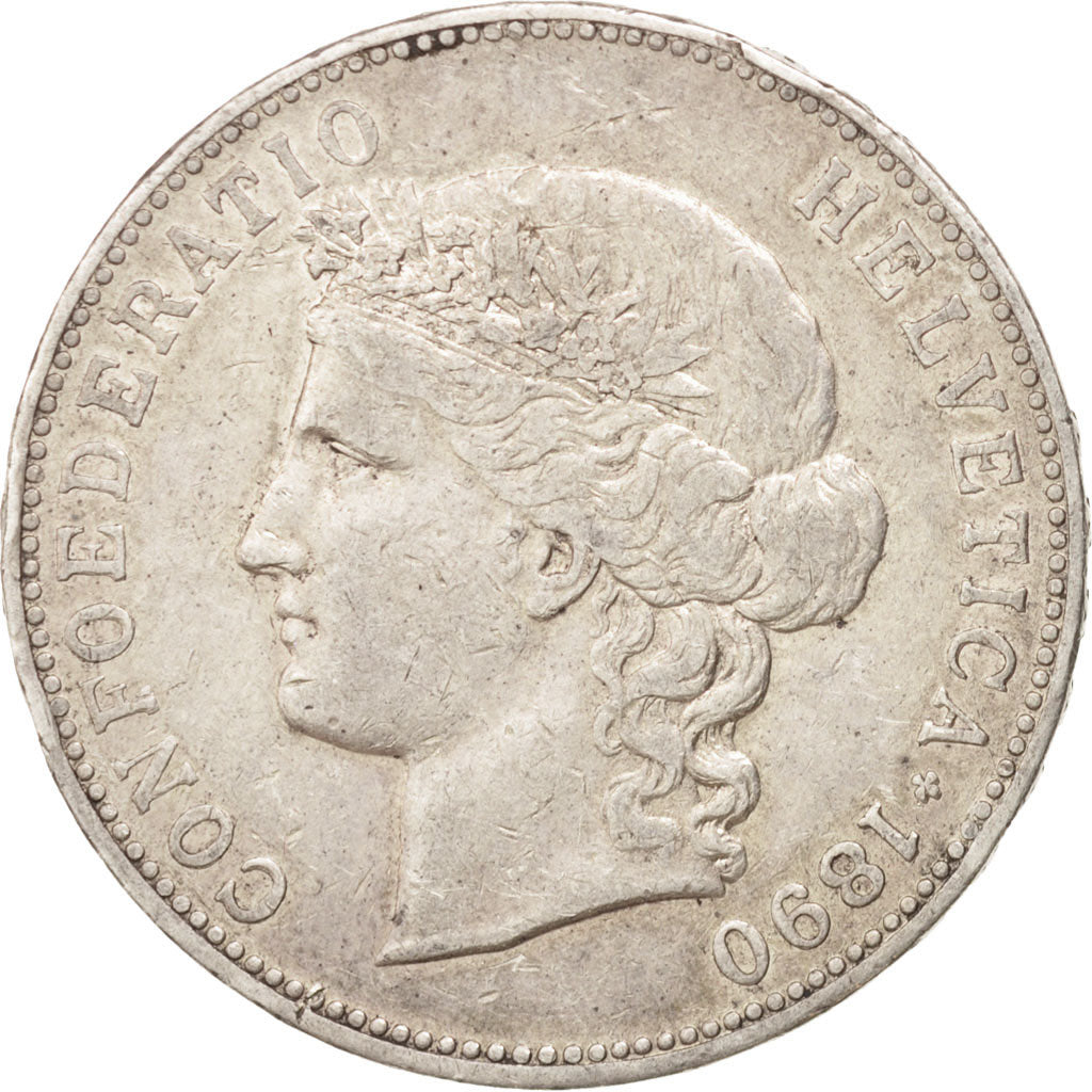 Switzerland, 5 Francs, 1890, Bern, VF(20-25), Silver, KM:34