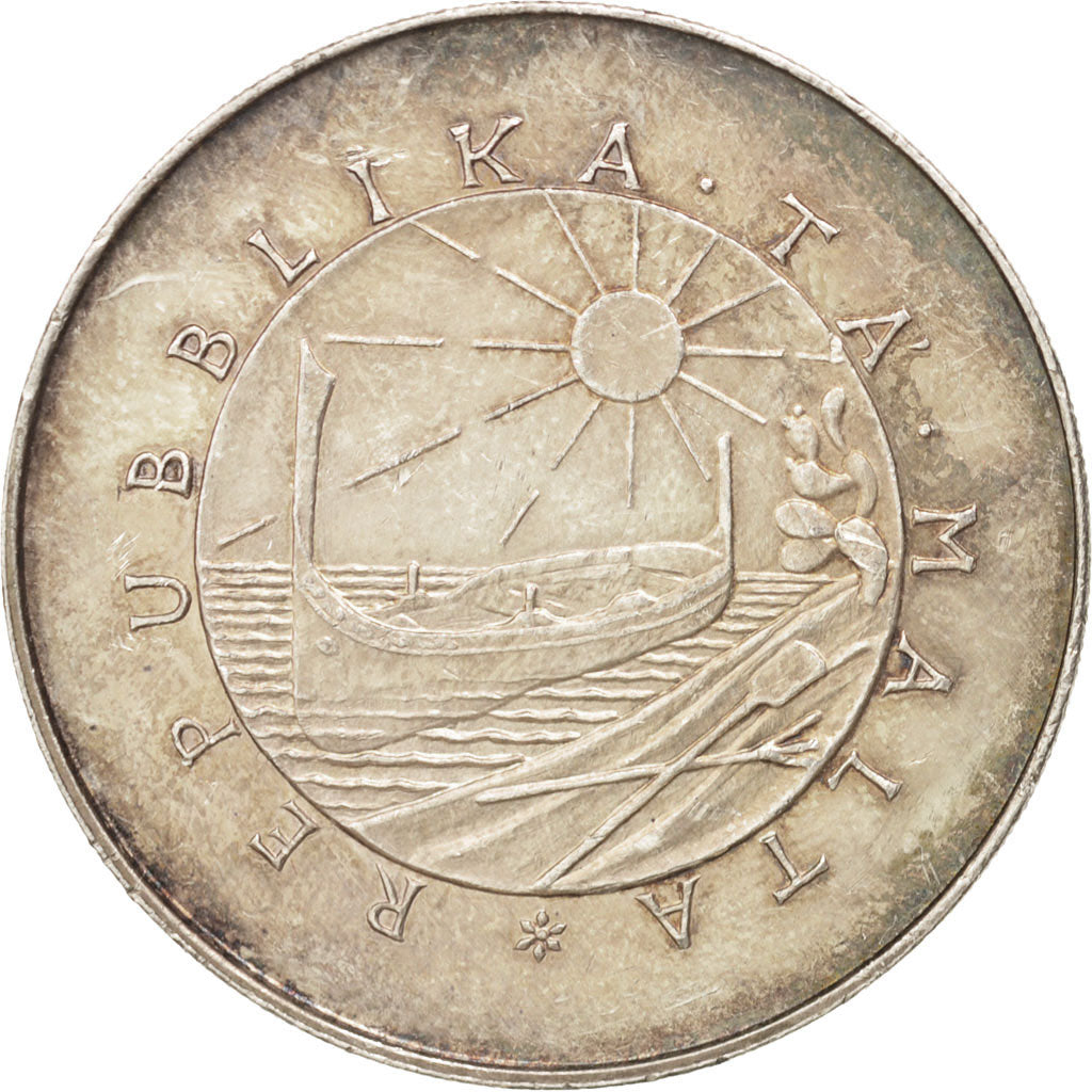 Malta, 4 Pounds, 1975, BB+, Argento, KM:33