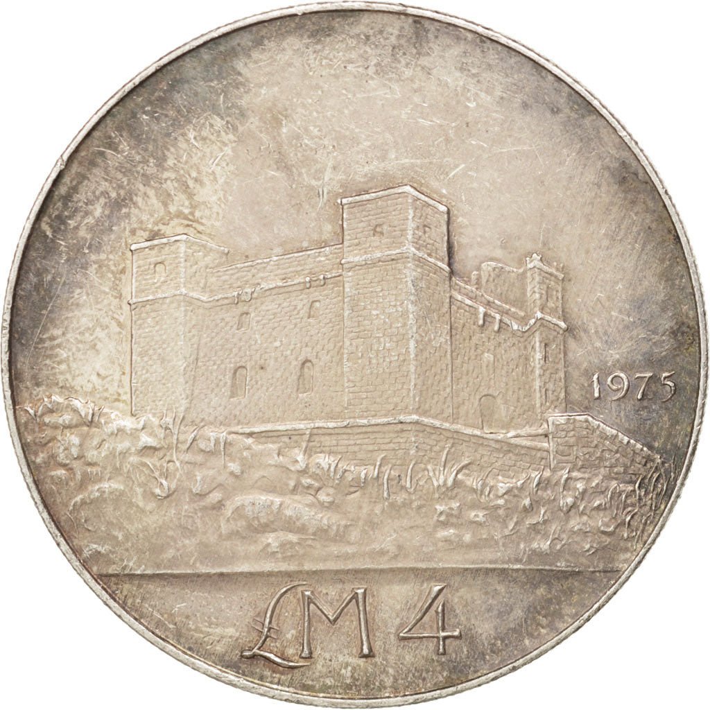 Malta, 4 Pounds, 1975, BB+, Argento, KM:33
