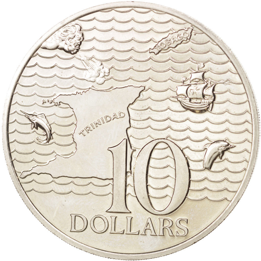 TRINIDAD E TOBAGO, 10 Dollars, 1975, Franklin Mint, SPL-, Rame-nichel, KM:24