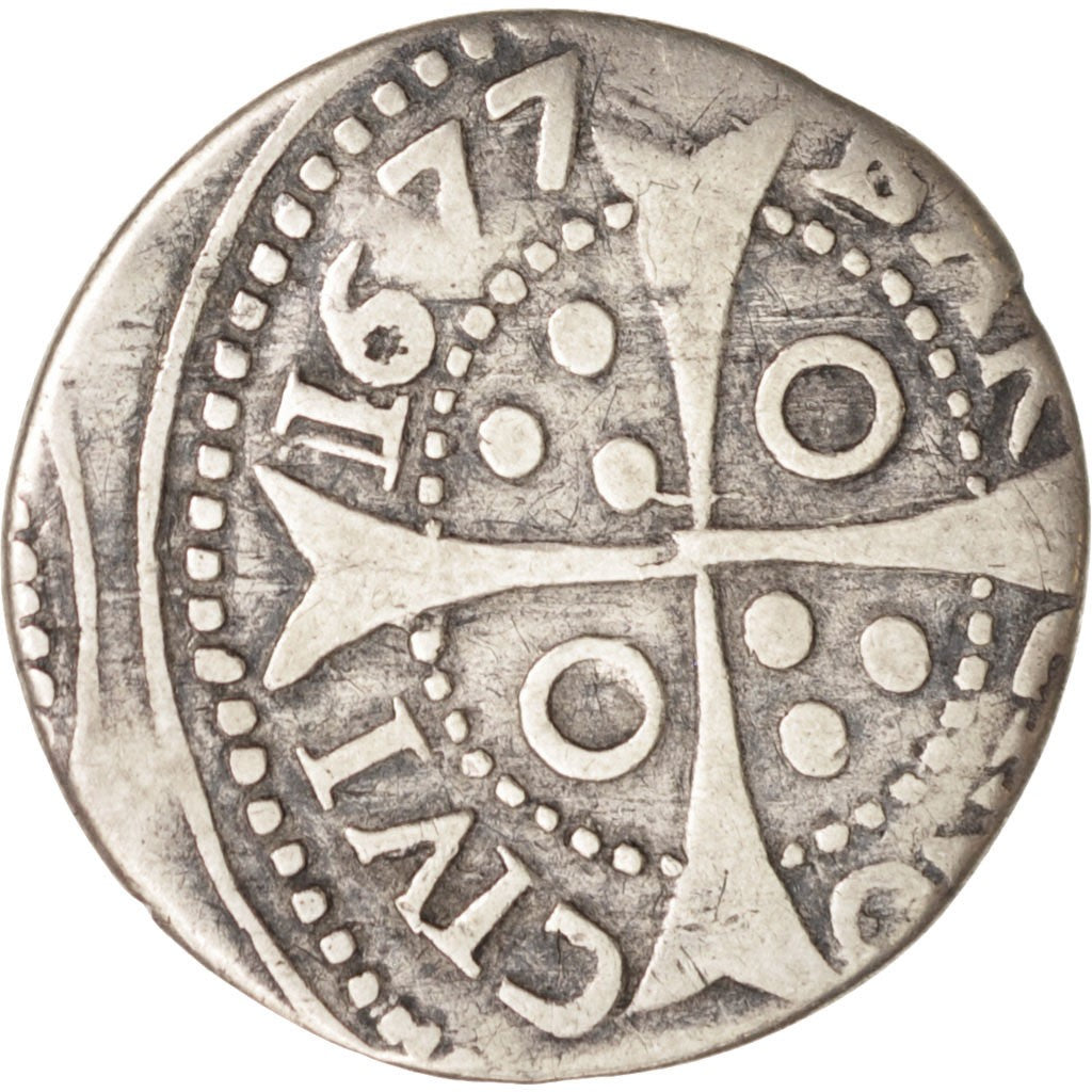 Spain, BARCELONA, Real, Croat, 1677, Barcelone, EF(40-45), Silver, KM:40