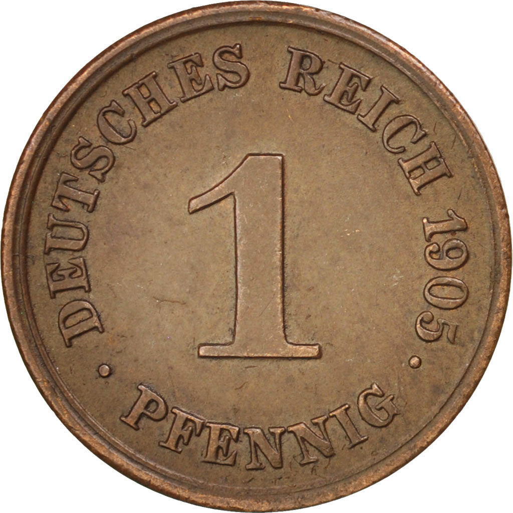 Coin, GERMANY - EMPIRE, Wilhelm II, Pfennig, 1905, EF(40-45), Copper, KM:10