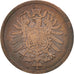 GERMANIA - IMPERO, Wilhelm I, 2 Pfennig, 1873, Darmstadt, BB+, Rame, KM:2