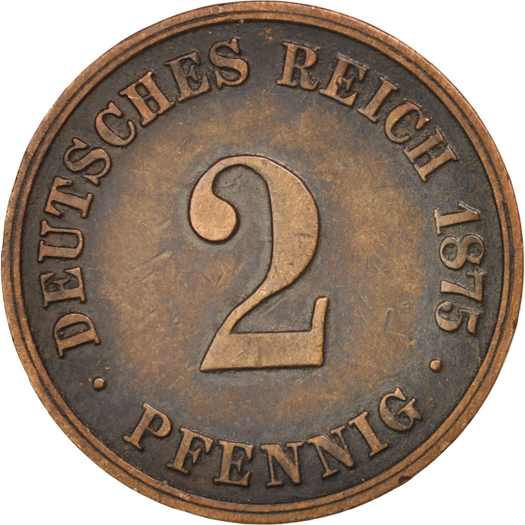 Coin, GERMANY - EMPIRE, Wilhelm I, 2 Pfennig, 1875, EF(40-45), Copper, KM:2