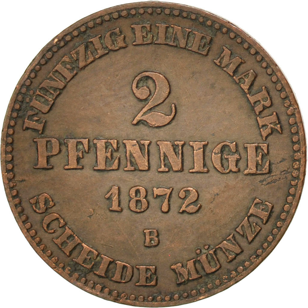 GERMAN STATES, 2 Pfennig, Zweier, 1872, Hannover, KM #316, AU(50-53), Copper,...
