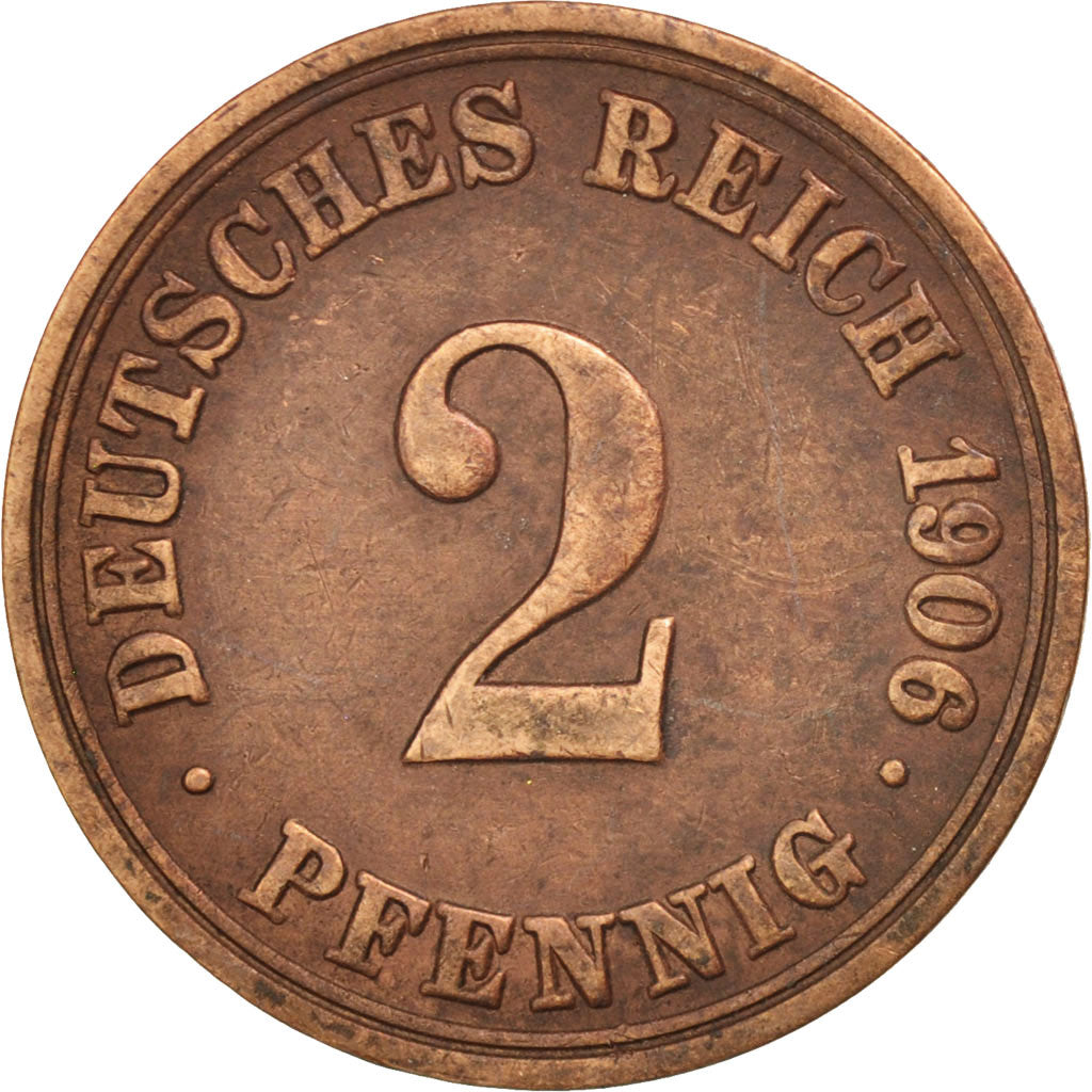 Coin, GERMANY - EMPIRE, Wilhelm II, 2 Pfennig, 1906, Berlin, VF(20-25), Copper