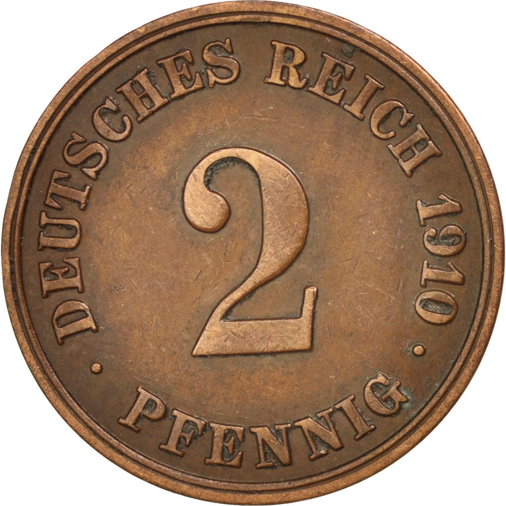 Moneta, GERMANIA - IMPERO, Wilhelm II, 2 Pfennig, 1910, BB+, Rame, KM:16
