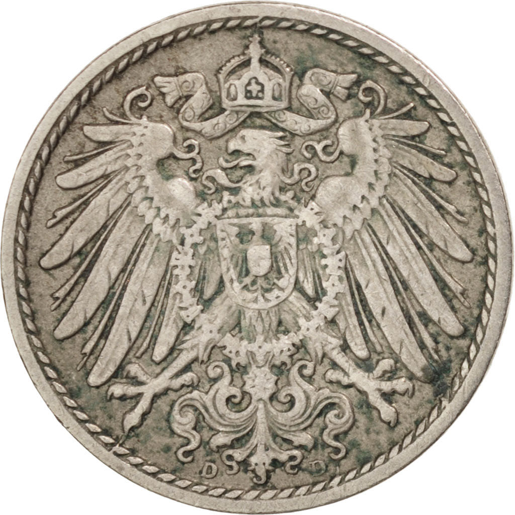 Coin, GERMANY - EMPIRE, Wilhelm II, 5 Pfennig, 1908, EF(40-45), Copper-nickel