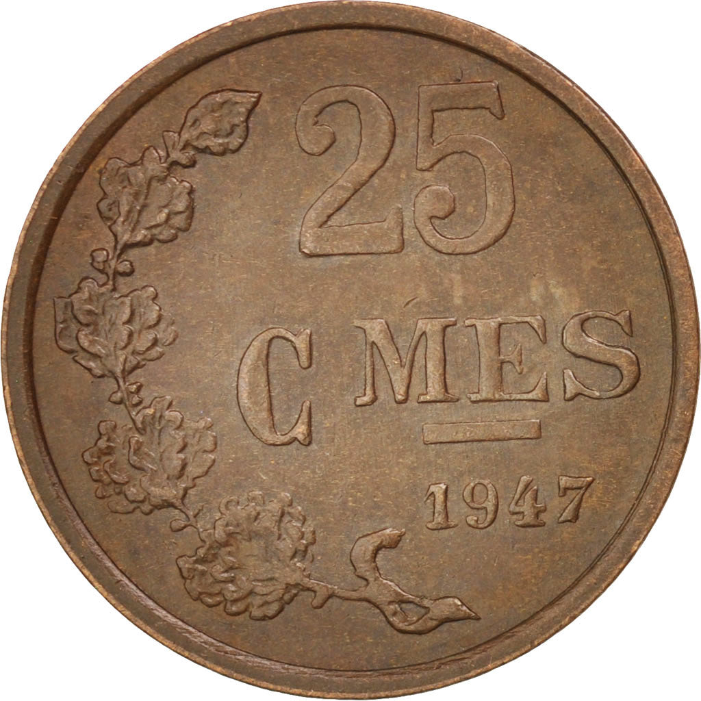 Lussemburgo, Charlotte, 25 Centimes, 1947, Luxembourg, SPL-, Bronzo, KM:45