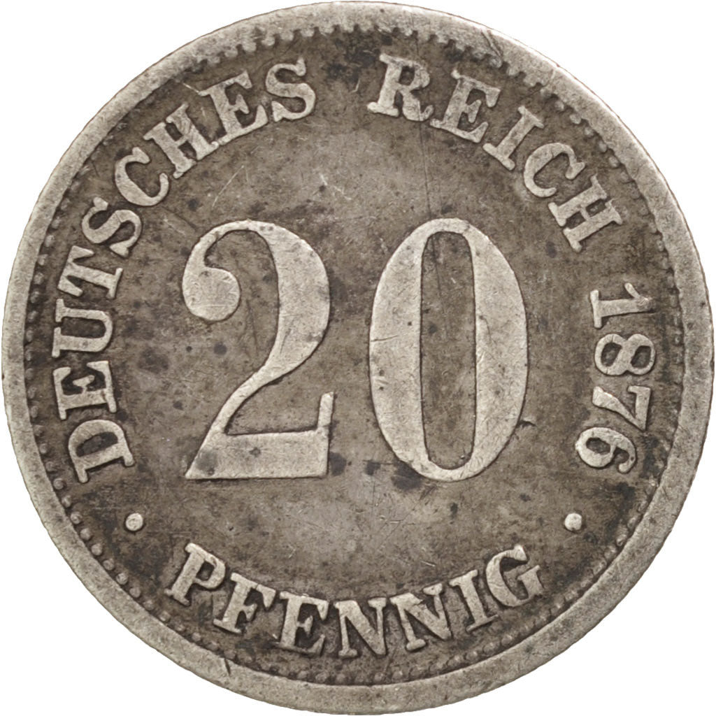 Coin, GERMANY - EMPIRE, Wilhelm I, 20 Pfennig, 1876, VF(30-35), Silver, KM:5