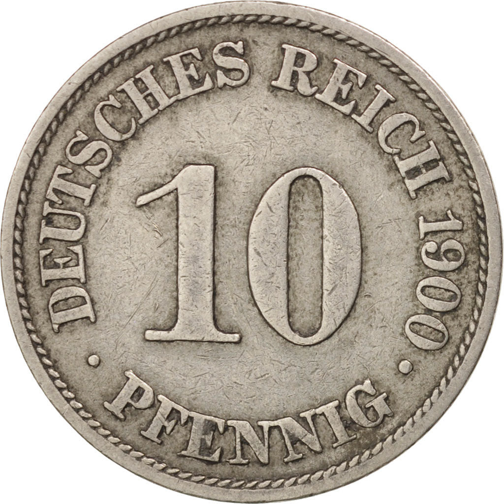 GERMANY - EMPIRE, Wilhelm II, 10 Pfennig, 1900, Berlin, EF(40-45), Copper-nickel