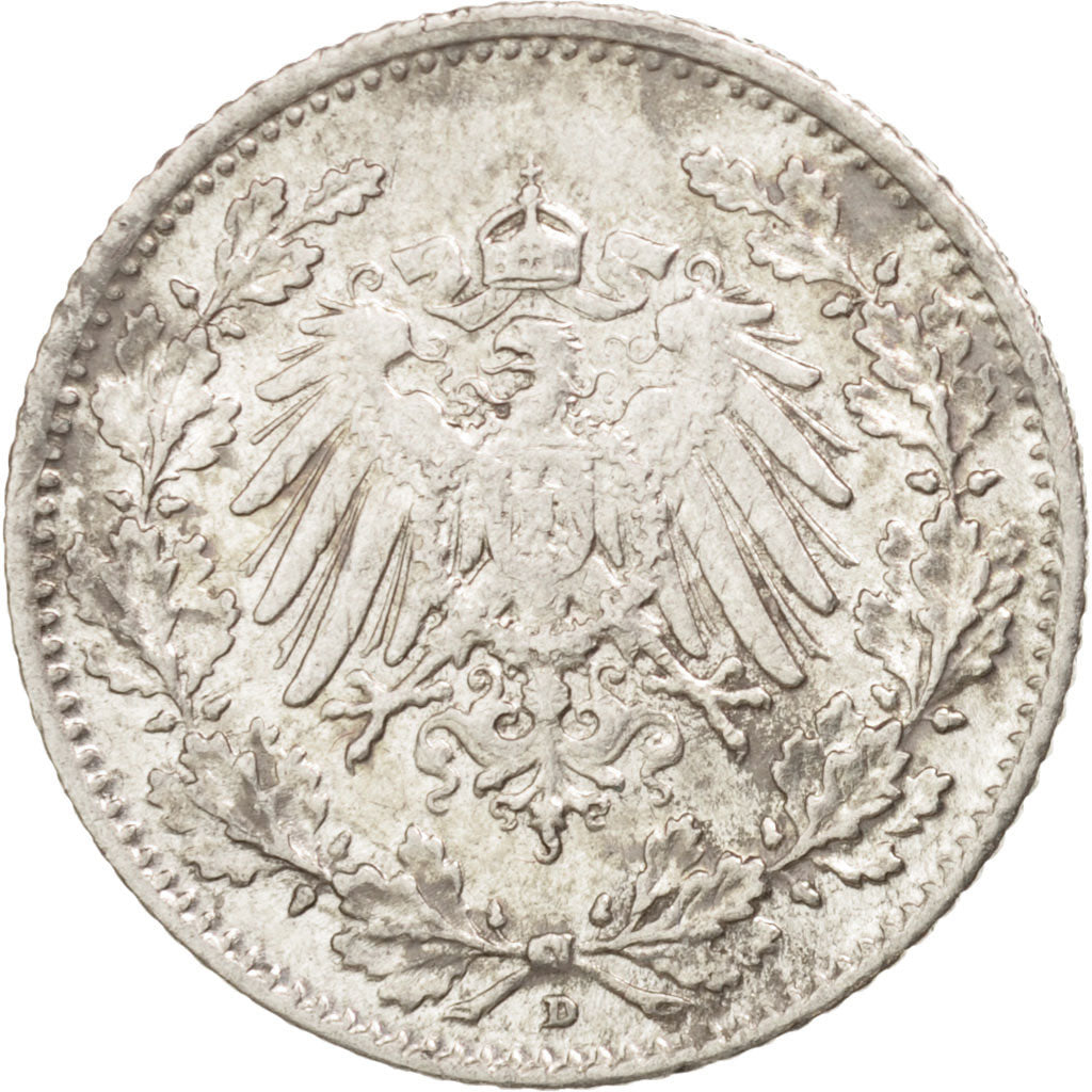 Coin, GERMANY - EMPIRE, 1/2 Mark, 1914, EF(40-45), Silver, KM:17