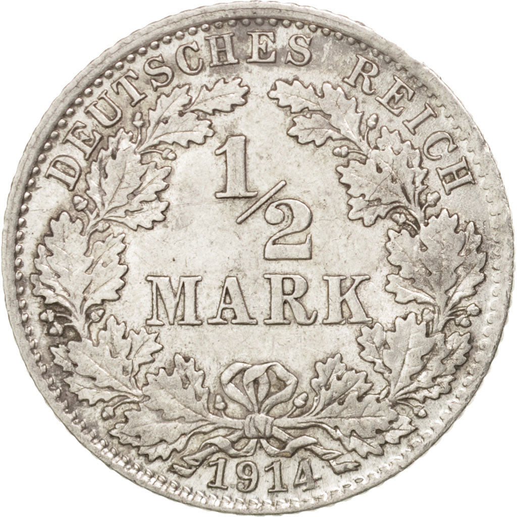 Coin, GERMANY - EMPIRE, 1/2 Mark, 1914, EF(40-45), Silver, KM:17