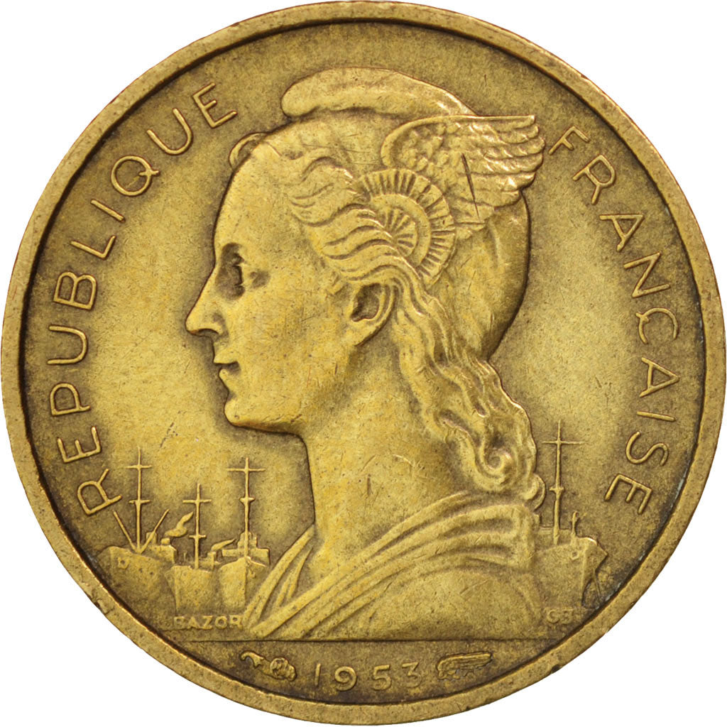 Madagascar, 10 Francs, 1953, Paris, AU(50-53), Aluminum-Bronze, KM:6