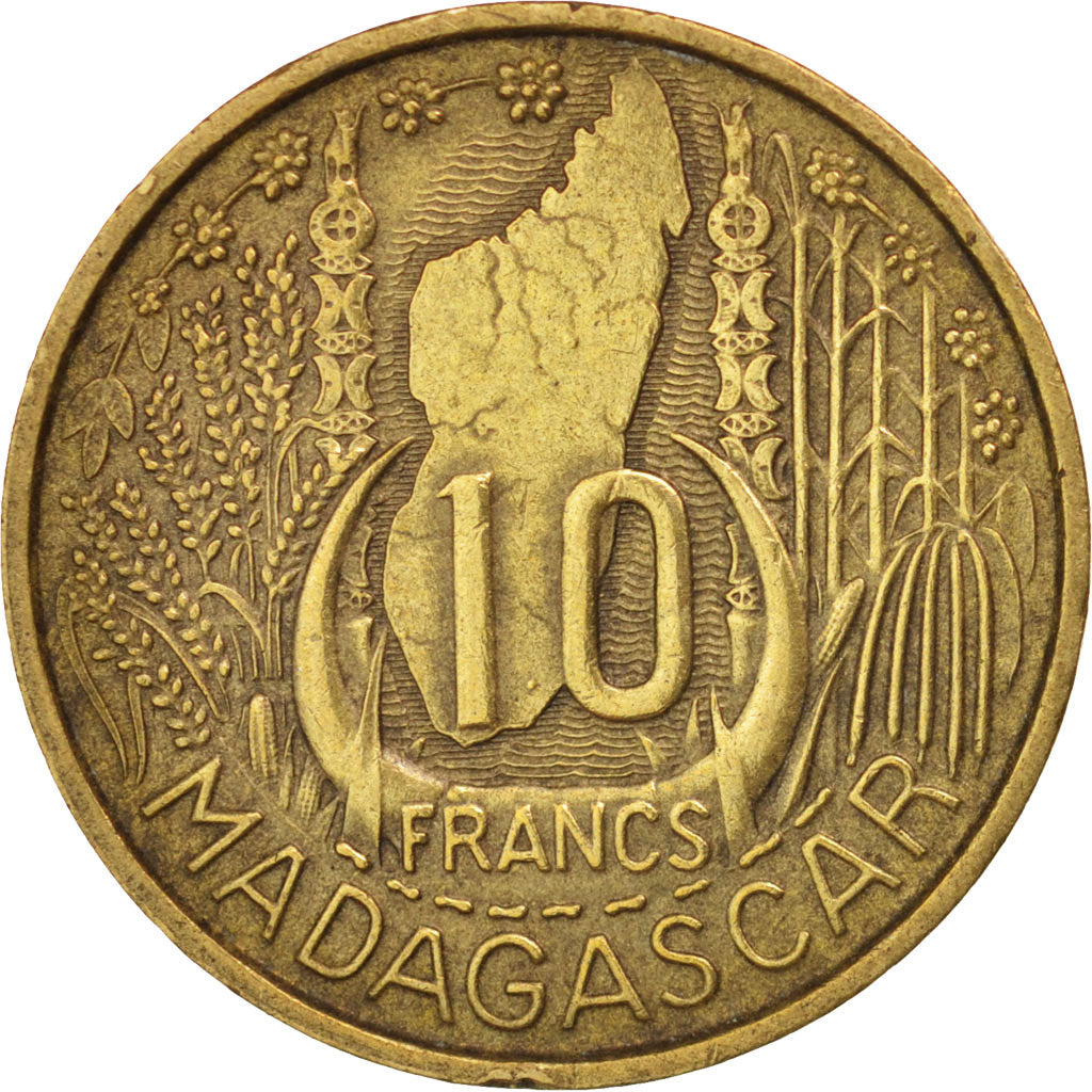 Madagascar, 10 Francs, 1953, Paris, AU(50-53), Aluminum-Bronze, KM:6