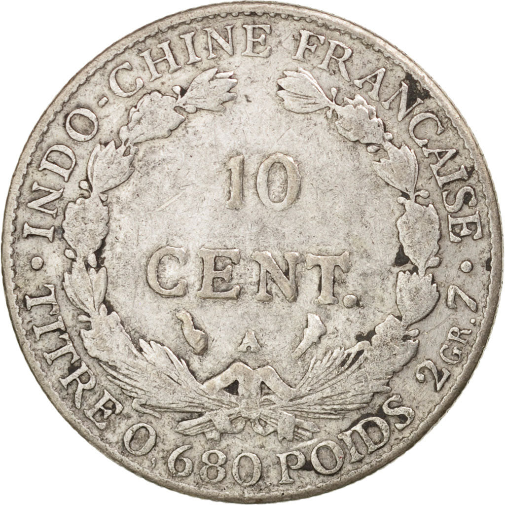 FRENCH INDO-CHINA, 10 Cents, 1923, Paris, VF(20-25), Silver, KM:16.1