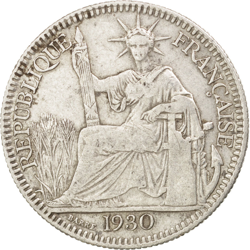 INDOCINA FRANCESE, 10 Cents, 1930, Paris, BB, Argento, KM:16.1