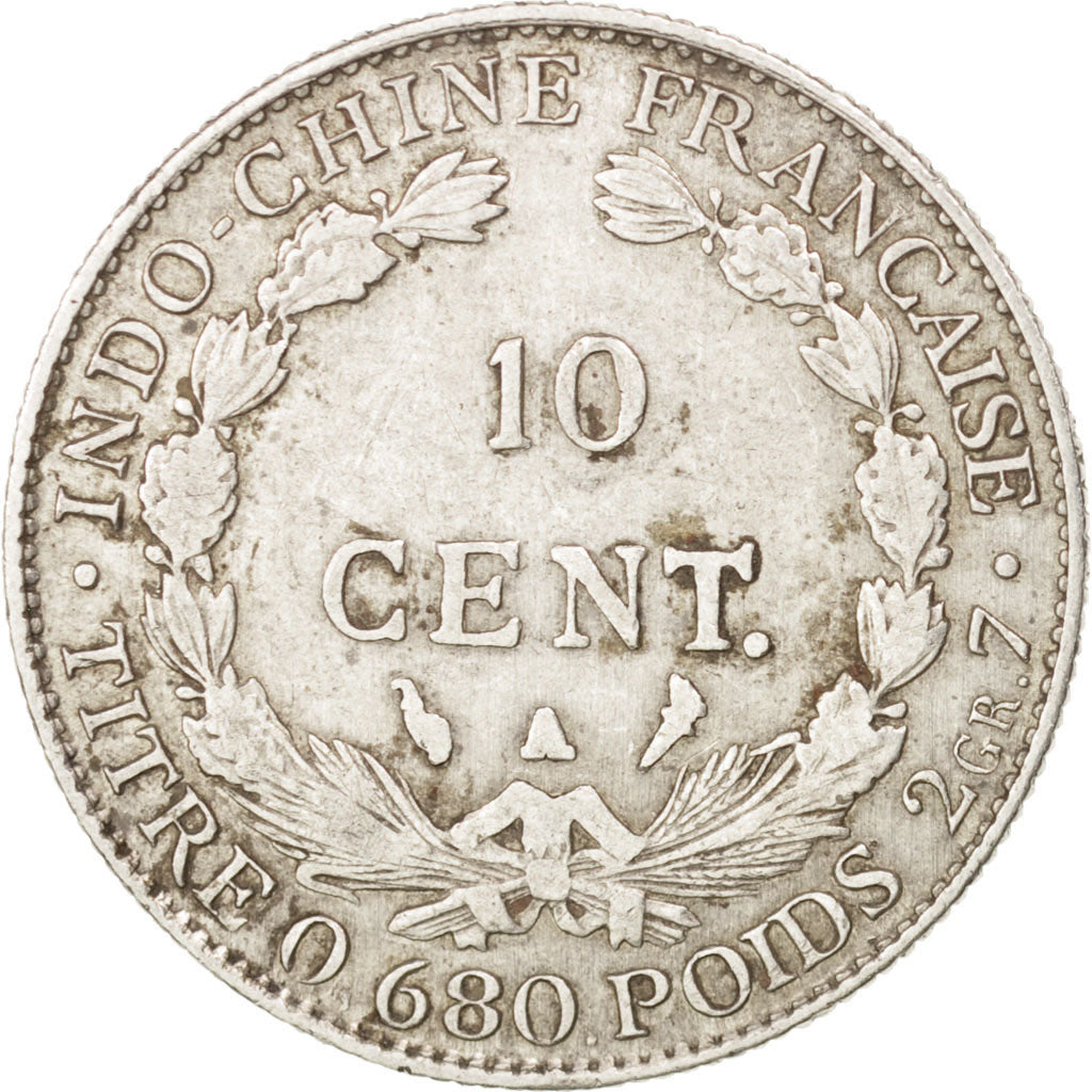 INDOCINA FRANCESE, 10 Cents, 1930, Paris, BB, Argento, KM:16.1