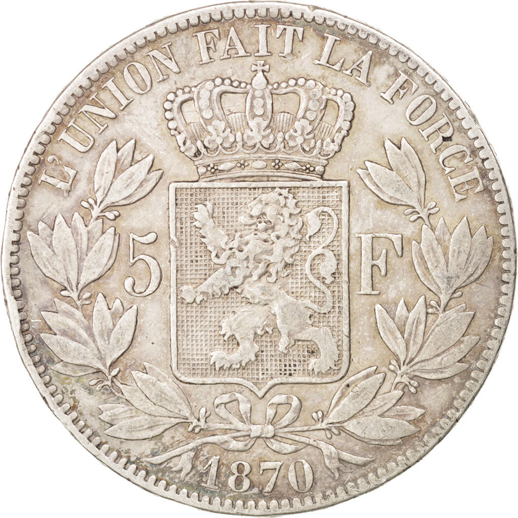 Belgium, Leopold II, 5 Francs, 5 Frank, 1870, EF(40-45), Silver