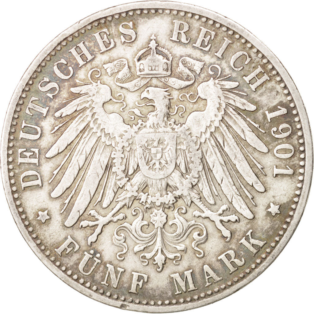 German States, BAVARIA, Otto, 5 Mark, 1901, Munich, VF(30-35), Silver, KM:915