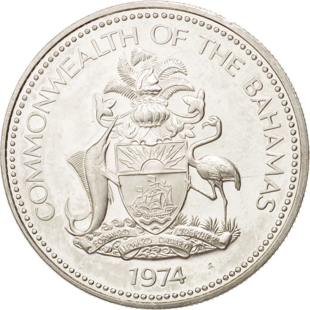 Bahamas, Elizabeth II, Dollar, 1974, Franklin Mint, U.S.A., MS(63), Silver